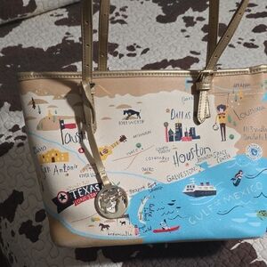 Cream and Blue Illustrated Texas Map Spartina Tote Bag